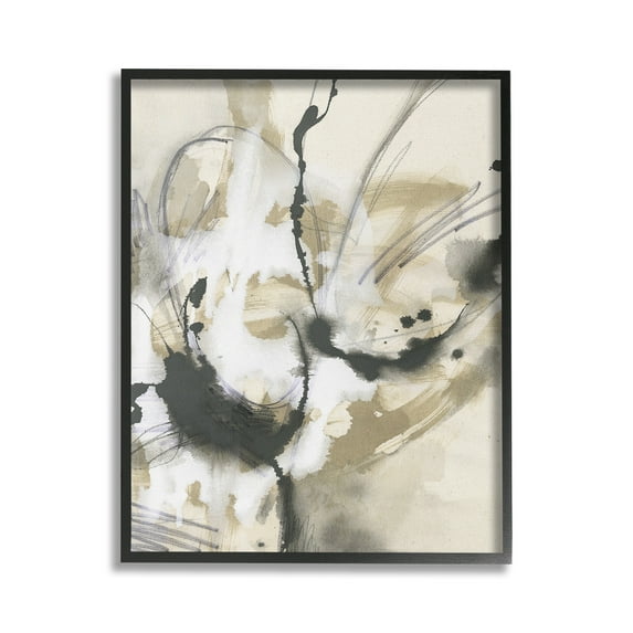 Stupell Industries Fluid Black & Beige Abstract Abstract Painting Black Framed Art Print Wall Art, 16 x 20