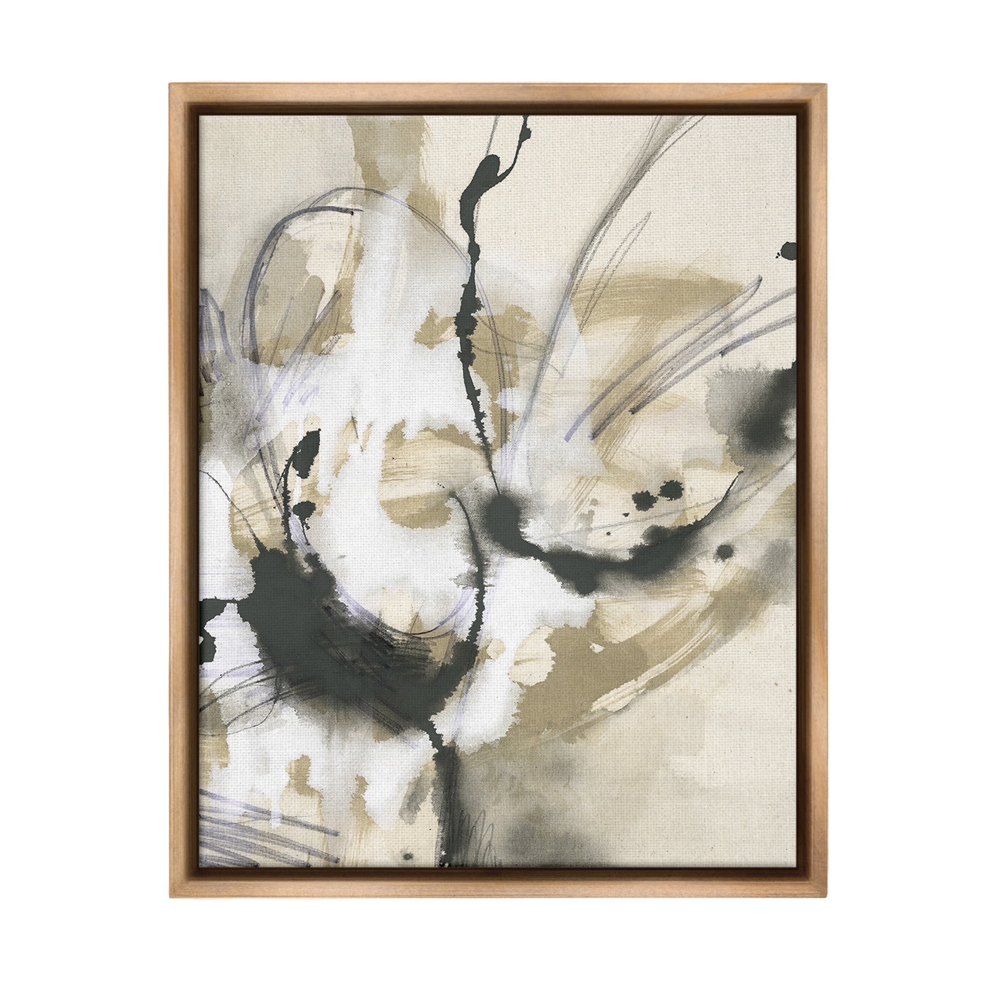 Stupell Industries Fluid Black & Beige Abstract Abstract Painting Brown Floater Framed Canvas Art Print Wall Art, 25 x 31