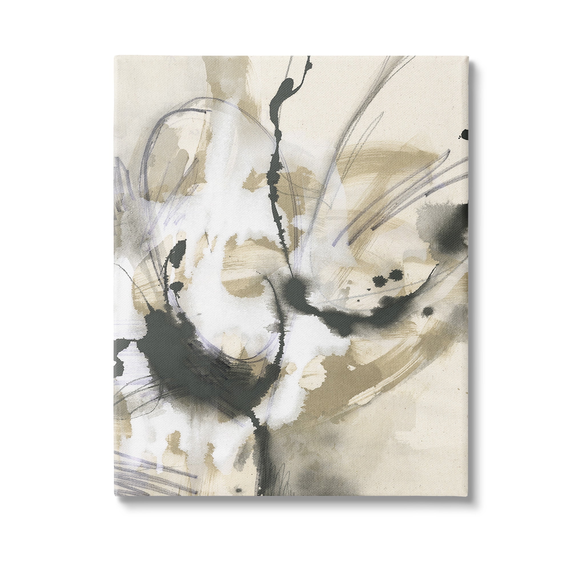 Stupell Industries Fluid Black & Beige Abstract Abstract Painting Gallery Wrapped Canvas Art Print Wall Art, 36 x 48