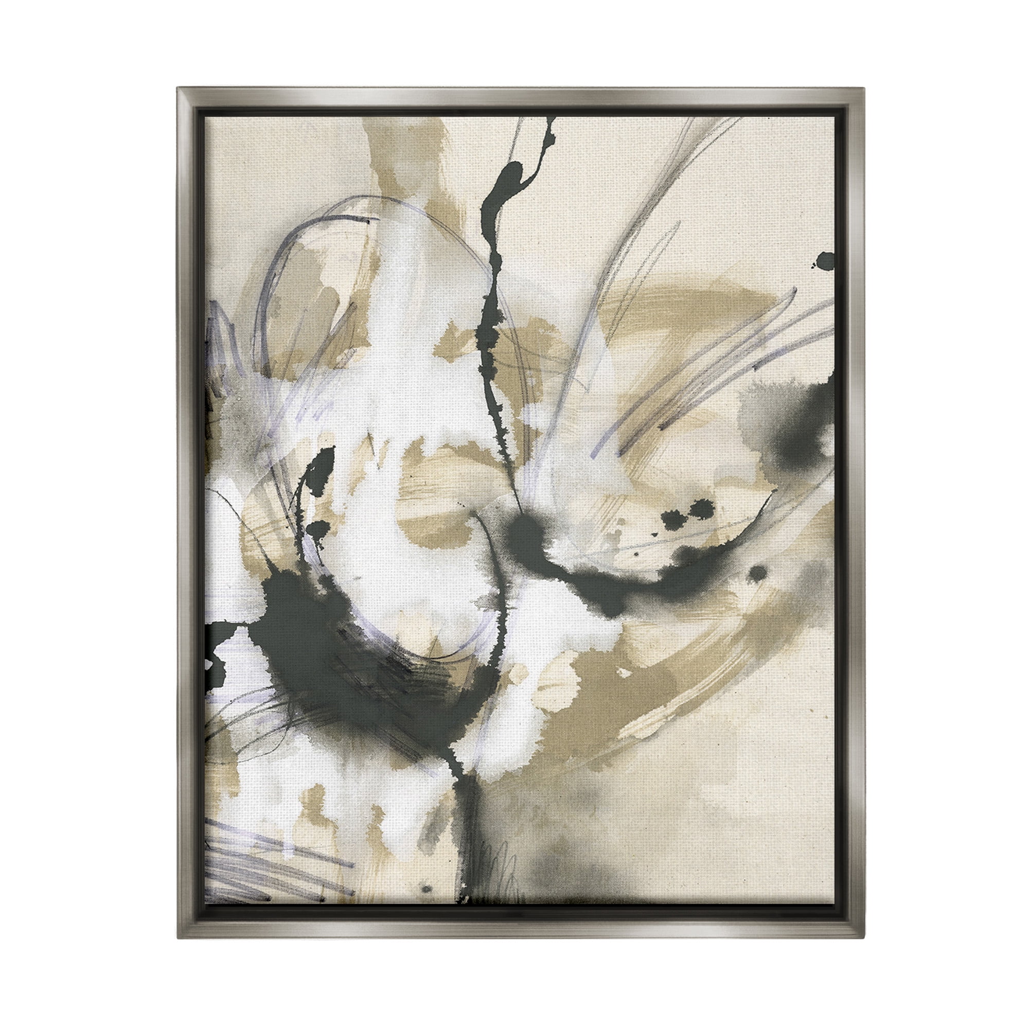 Stupell Industries Fluid Black & Beige Abstract Abstract Painting Gray Floater Framed Canvas Art Print Wall Art, 17 x 21
