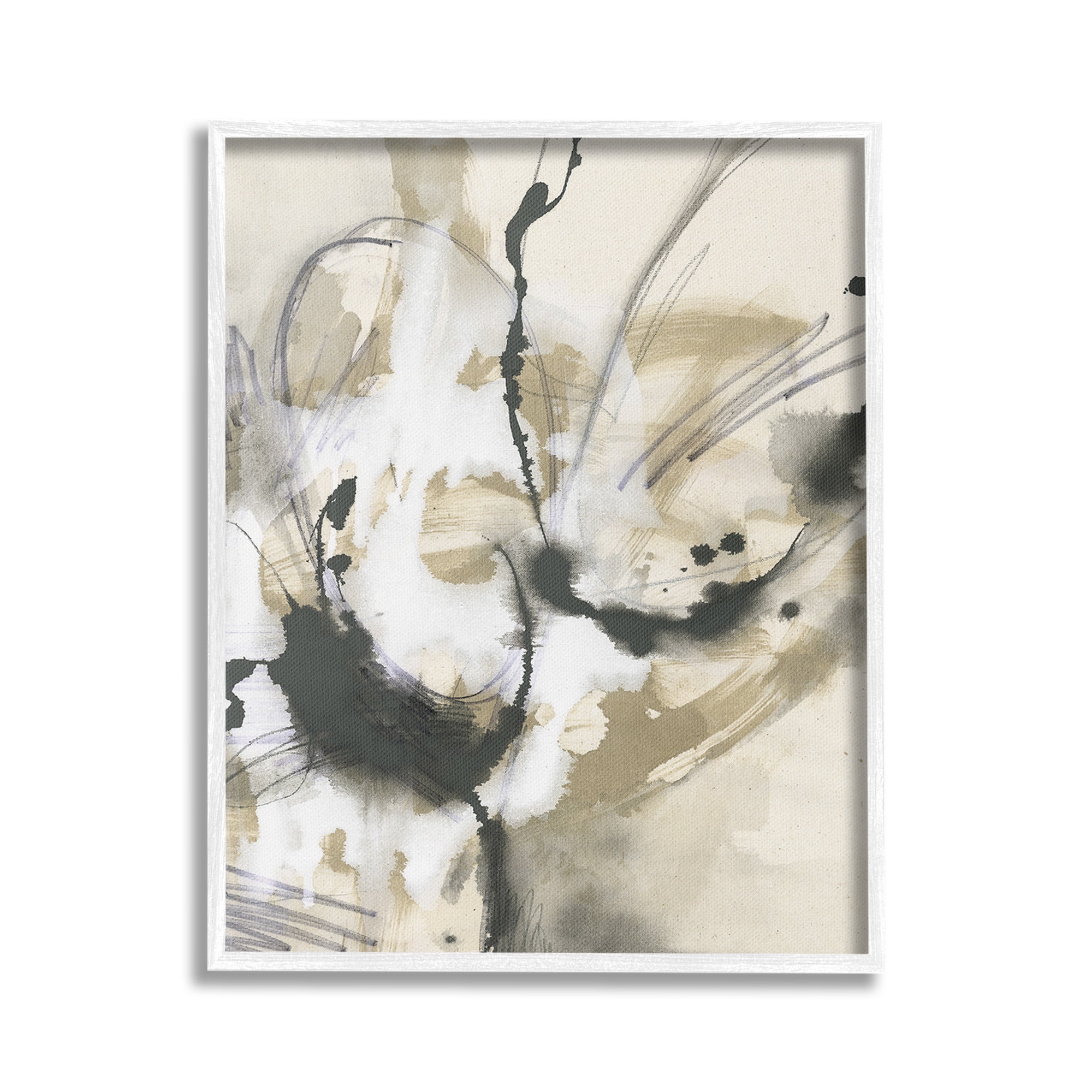 Stupell Industries Fluid Black & Beige Abstract Abstract Painting White Framed Art Print Wall Art, 24 x 30
