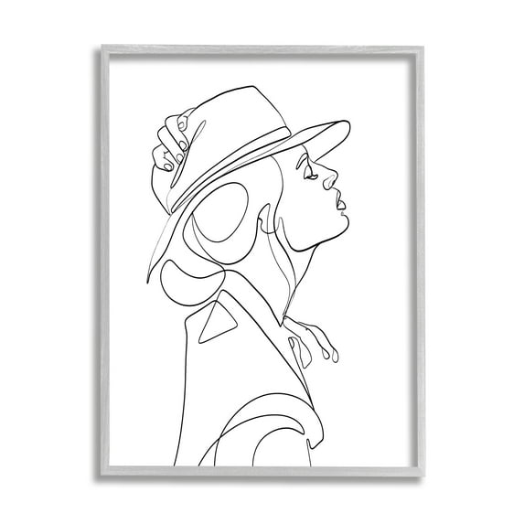 Stupell Industries Fluid Black Line Woman Modeling Hat Abstraction, 24 x 30, Designed by Ros Ruseva