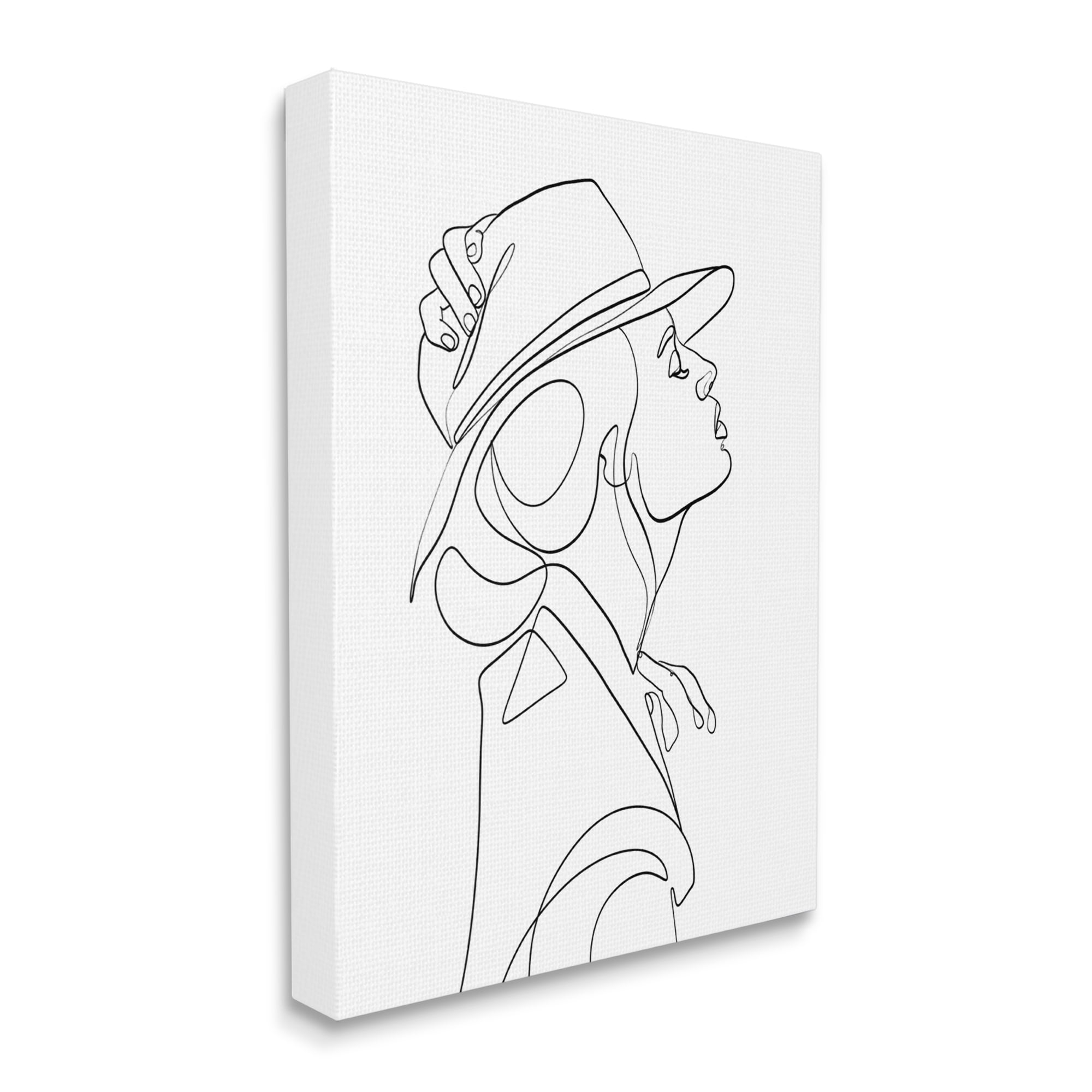 Large Black Line Woman Abstraction on White Canvas