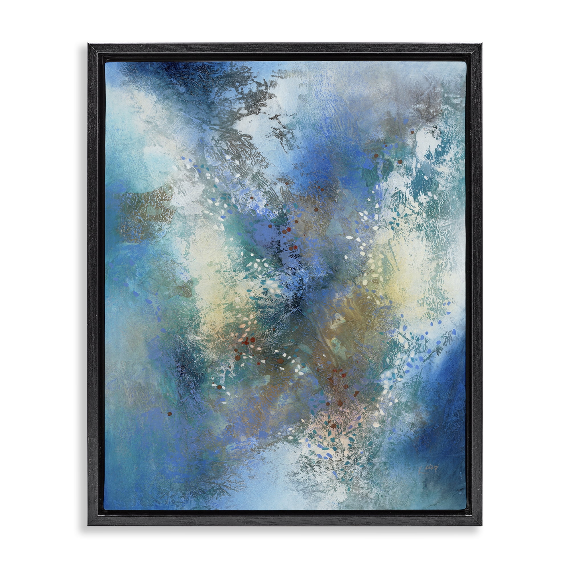 Stupell Industries Fluid Blue Abstraction Abstract Painting Black Floater Framed Canvas Art Print Wall Art, 25 x 31
