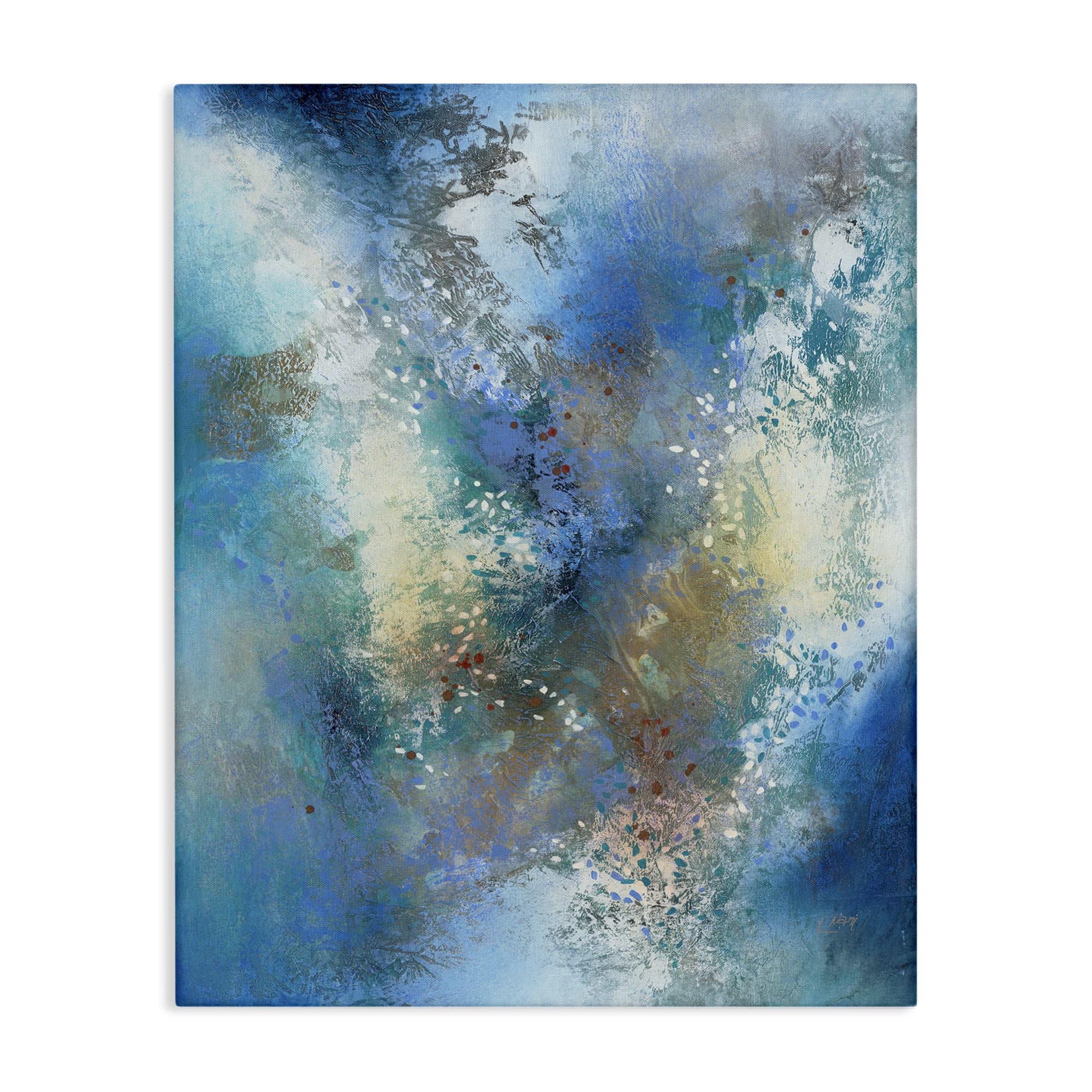 Stupell Industries Fluid Blue Abstraction Abstract Painting Gallery Wrapped Canvas Art Print Wall Art, 24 x 30