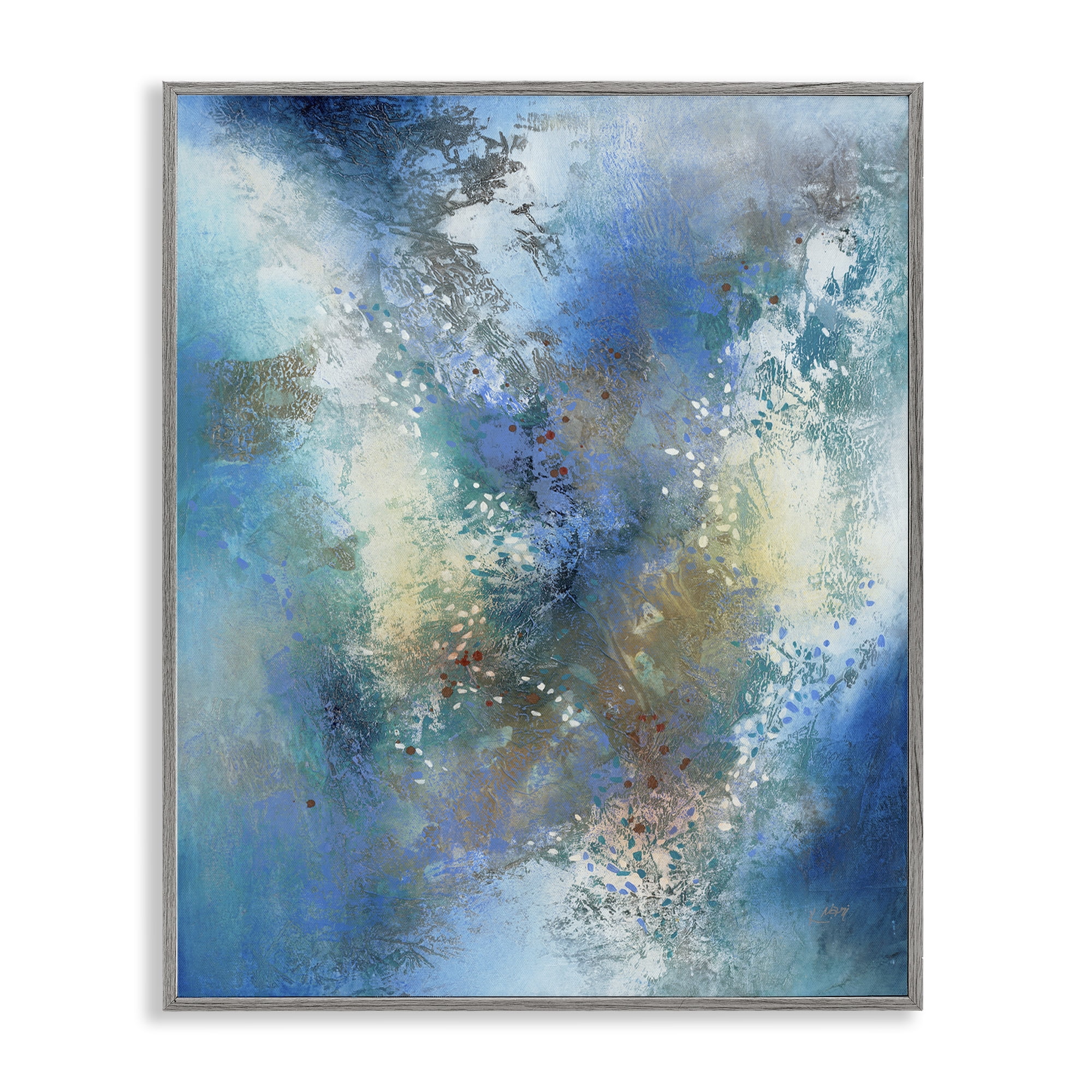 Stupell Industries Fluid Blue Abstraction Abstract Painting Gray Framed Art Print Wall Art, 11 x 14