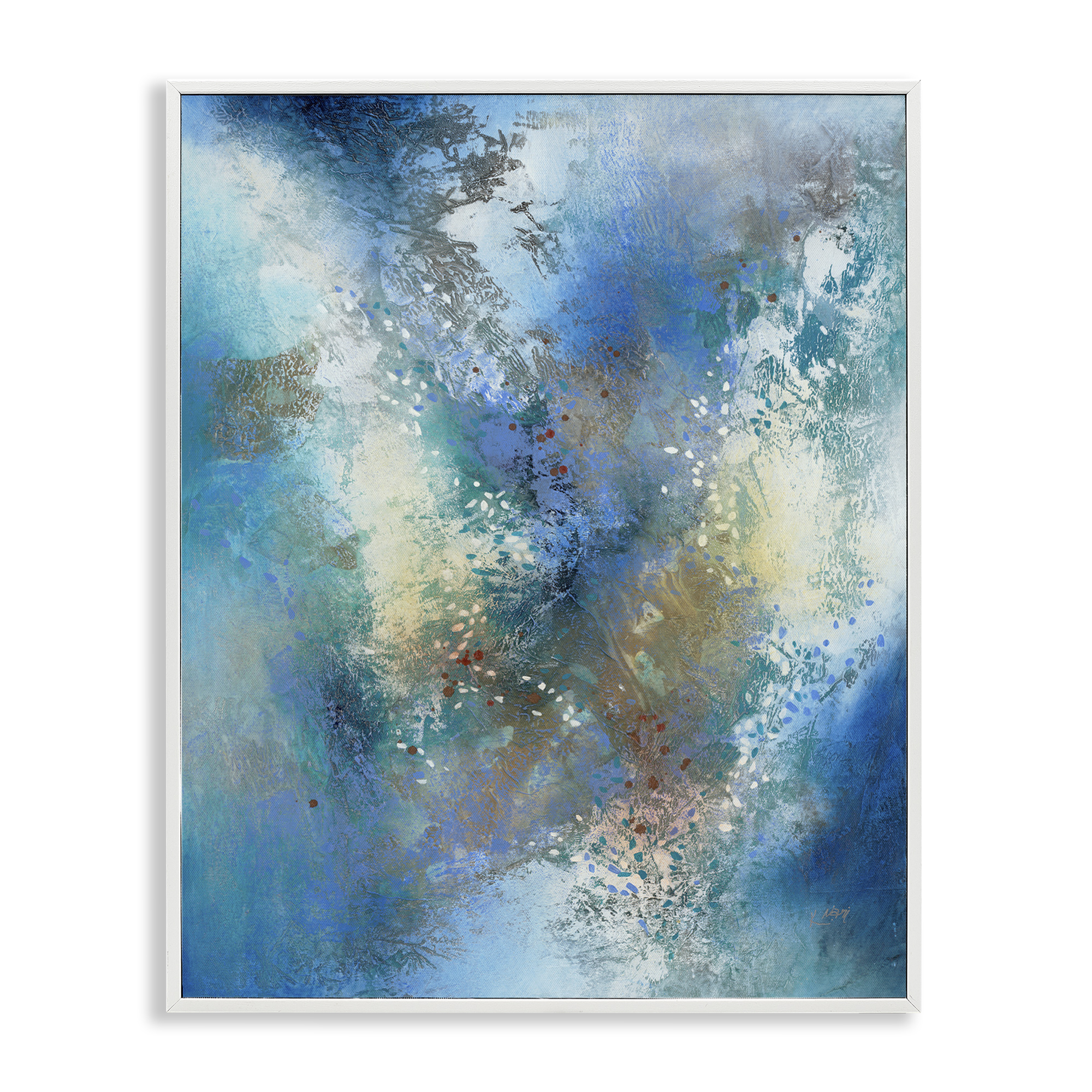 Stupell Industries Fluid Blue Abstraction Abstract Painting White Framed Art Print Wall Art, 16 x 20