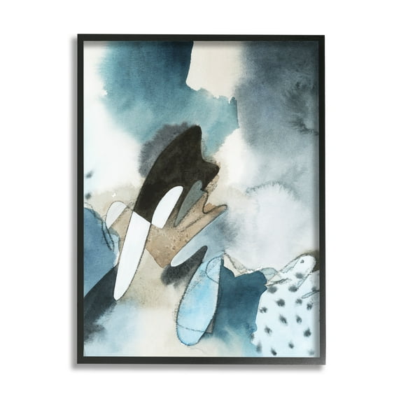 Stupell Industries Fluid Blue Geometric Shapes Abstract Paint Scribbles Painting Black Framed Art Print Wall Art, Design by Grace Popp