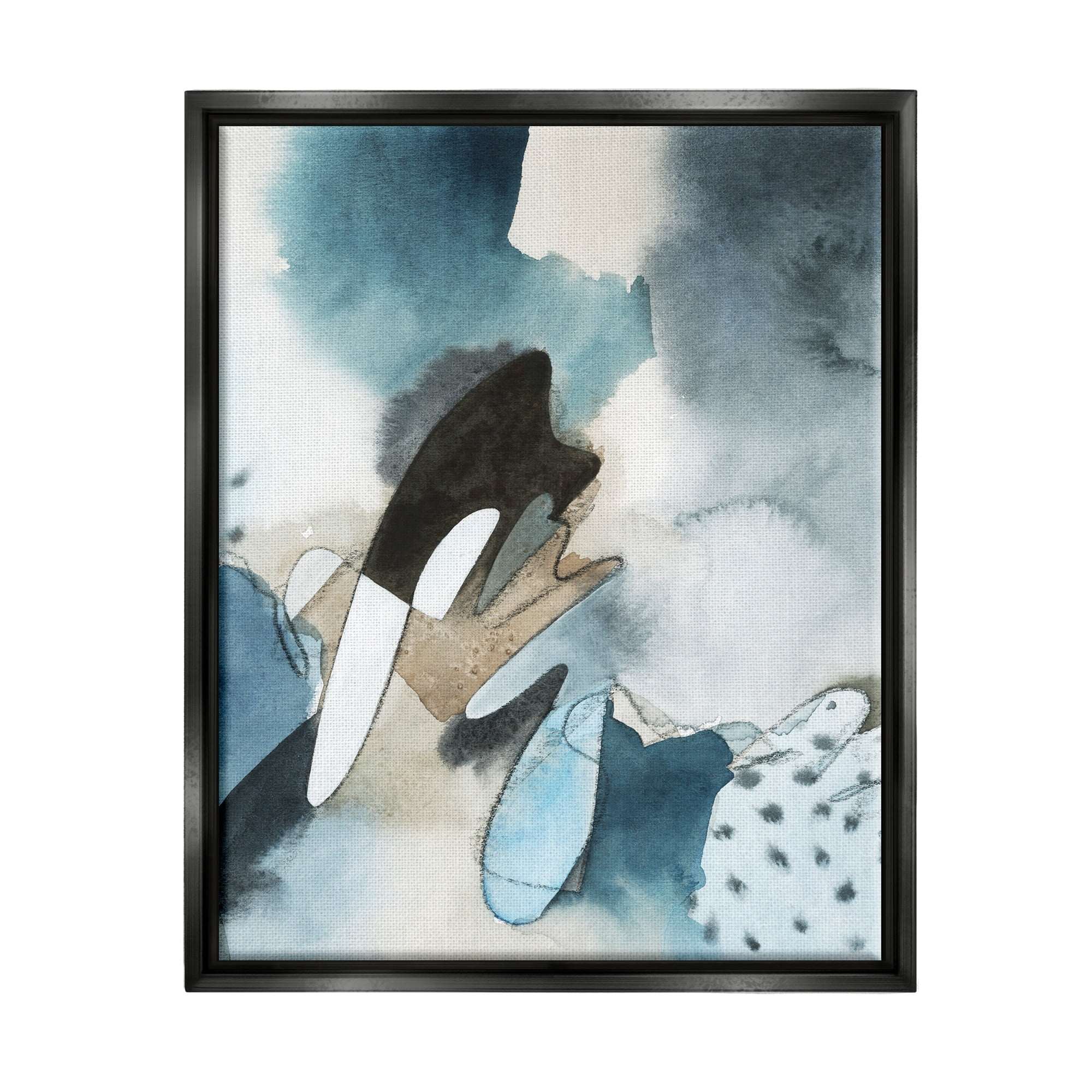 Stupell Industries Fluid Blue Geometric Shapes Abstract Paint Scribbles Painting Jet Black Floating Framed Canvas Print Wall Art, Design by Grace Popp