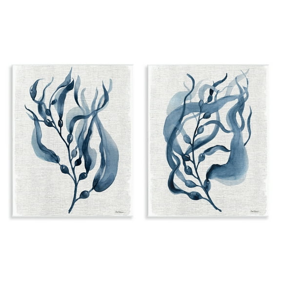 Stupell Industries Fluid Blue Herbs Floral Painting Unframed Art Print Wall Art, 11 x 14, Set of 2