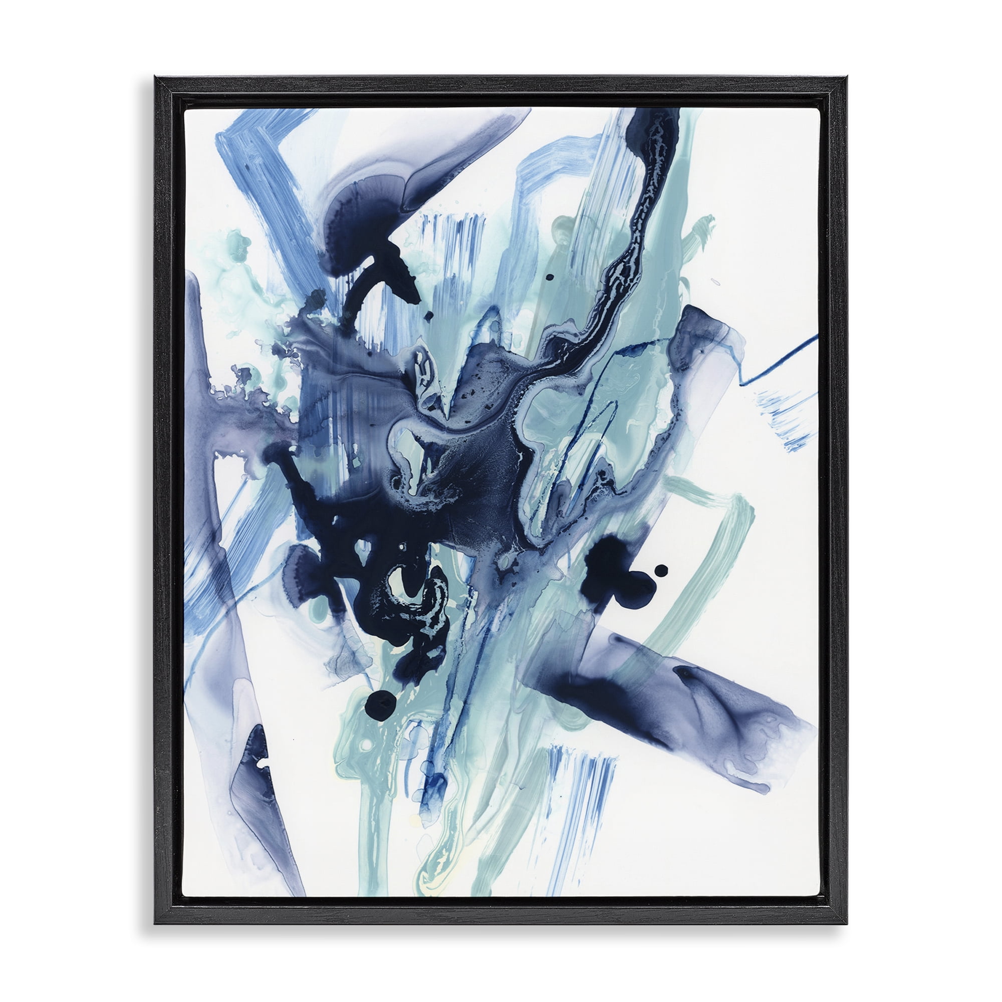 Stupell Industries Fluid Chaotic Abstraction Abstract Painting Black Floater Framed Canvas Art Print Wall Art, 25 x 31
