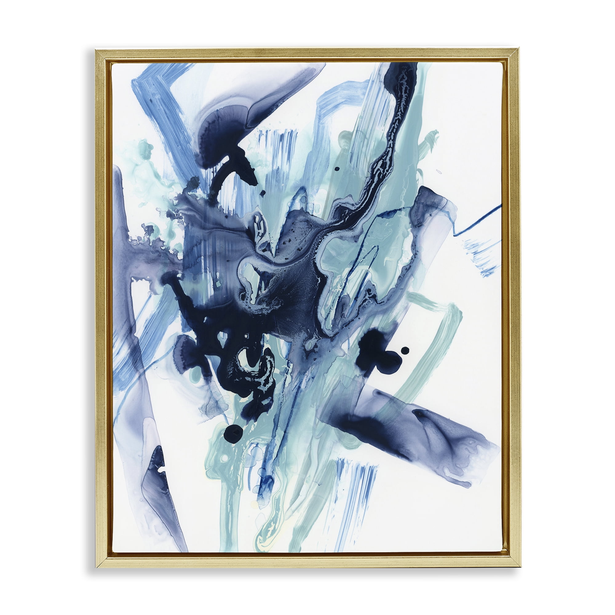Stupell Industries Fluid Chaotic Abstraction Abstract Painting Gold Floater Framed Canvas Art Print Wall Art, 17 x 21