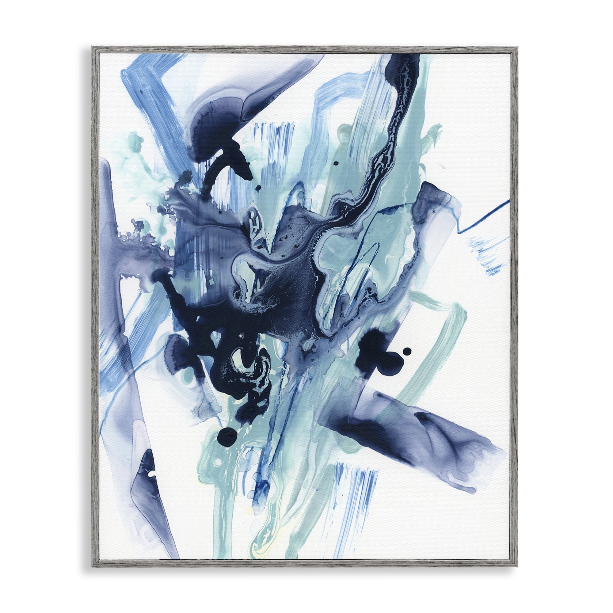 Stupell Industries Fluid Chaotic Abstraction Abstract Painting Gray Framed Art Print Wall Art, 24 x 30