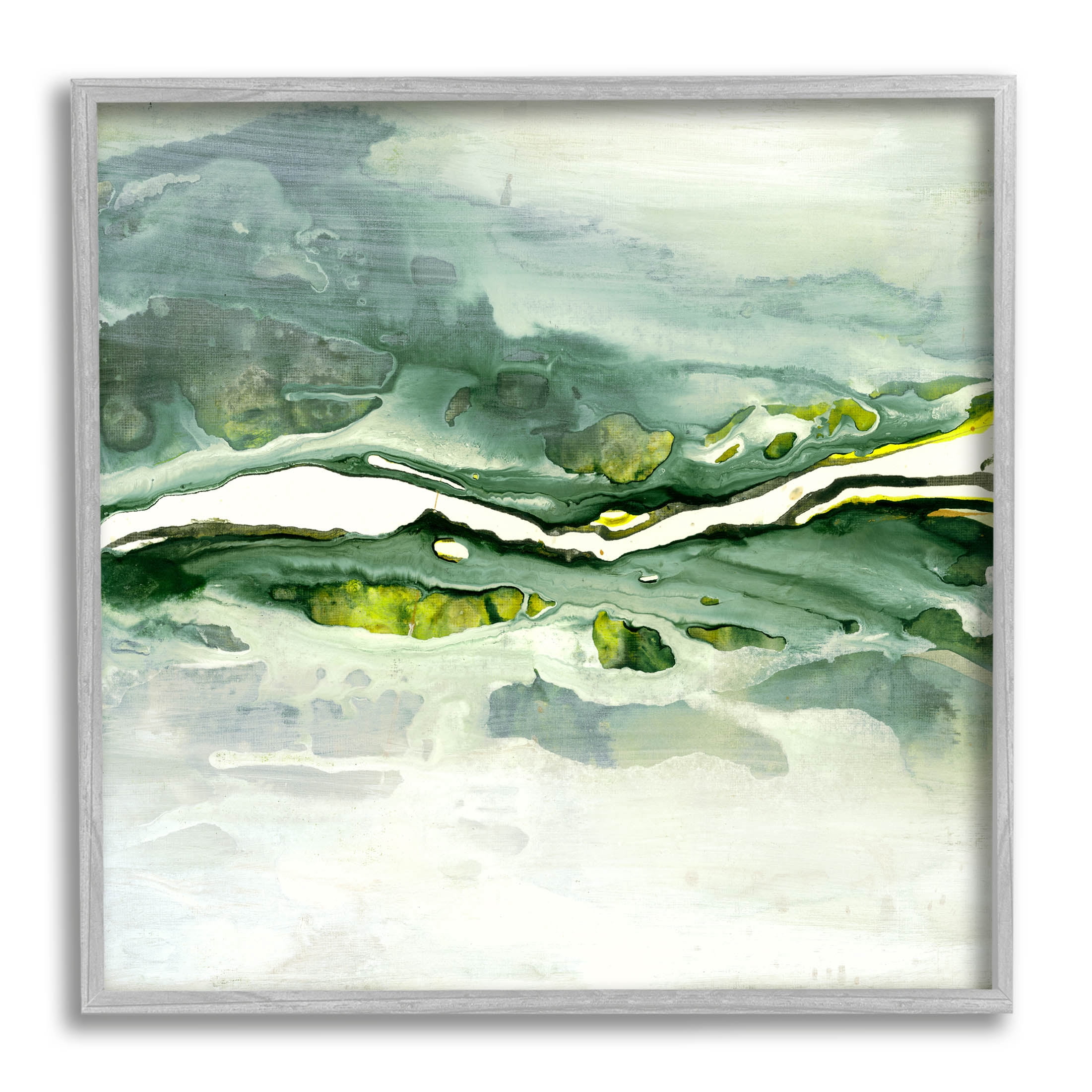 Stupell Industries Fluid Green Abstract Form Graphic Art Gray Framed Art Print Wall Art, Design by Ruth Fromstein