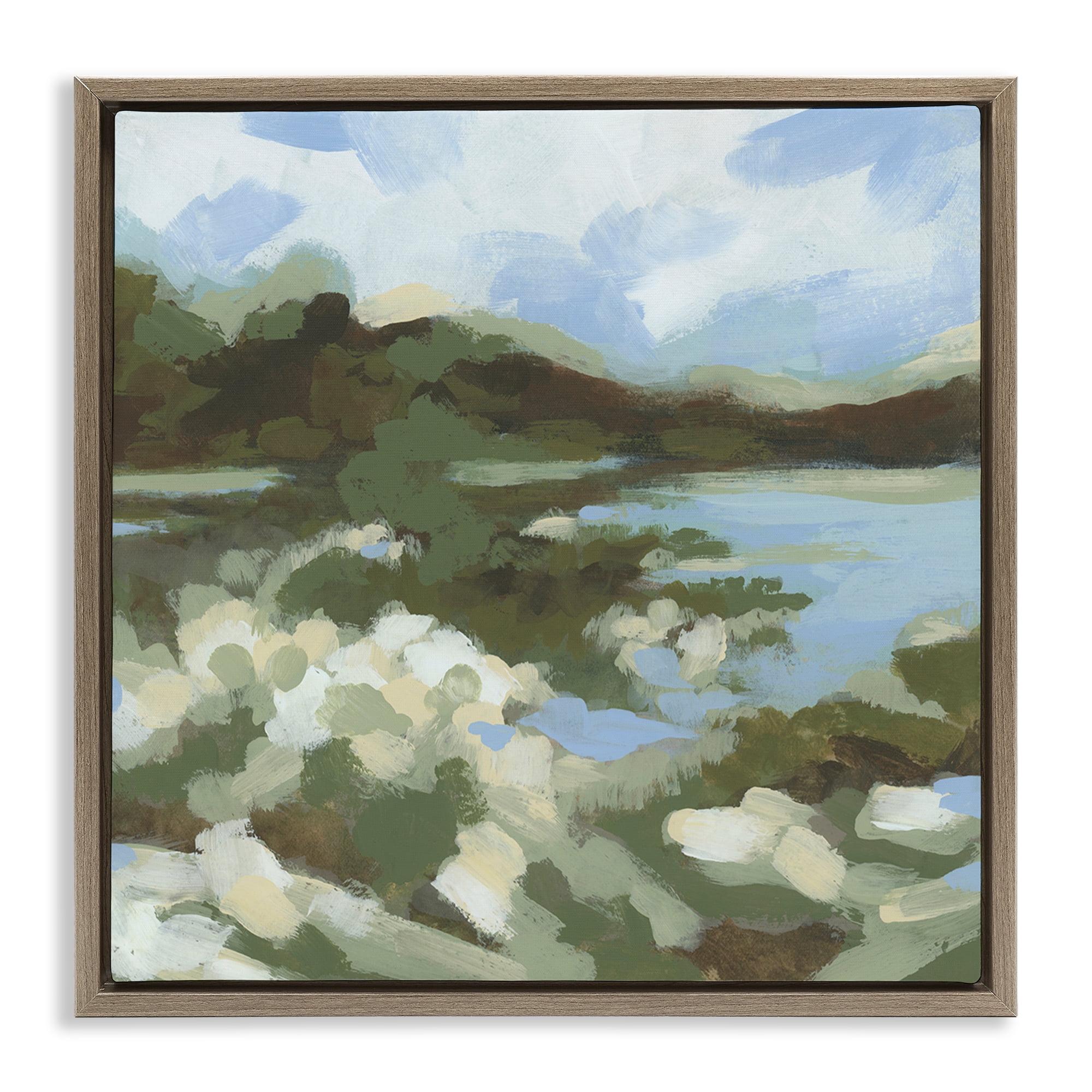 Stupell Industries Fluid Green Seascape Landscape & Nature Painting Brown Floater Framed Canvas Art Print Wall Art, 25 x 25