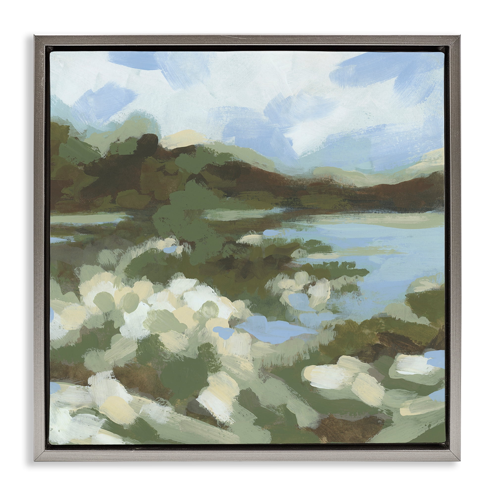 Stupell Industries Fluid Green Seascape Landscape & Nature Painting Gray Floater Framed Canvas Art Print Wall Art, 25 x 25