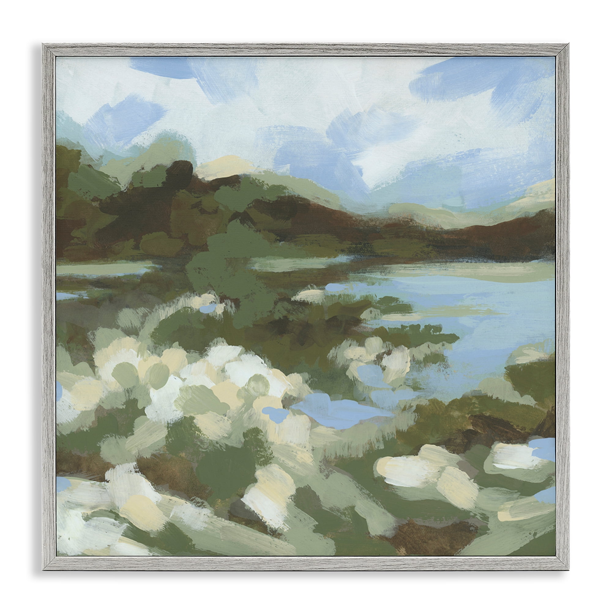 Stupell Industries Fluid Green Seascape Landscape & Nature Painting Gray Framed Art Print Wall Art, 24 x 24