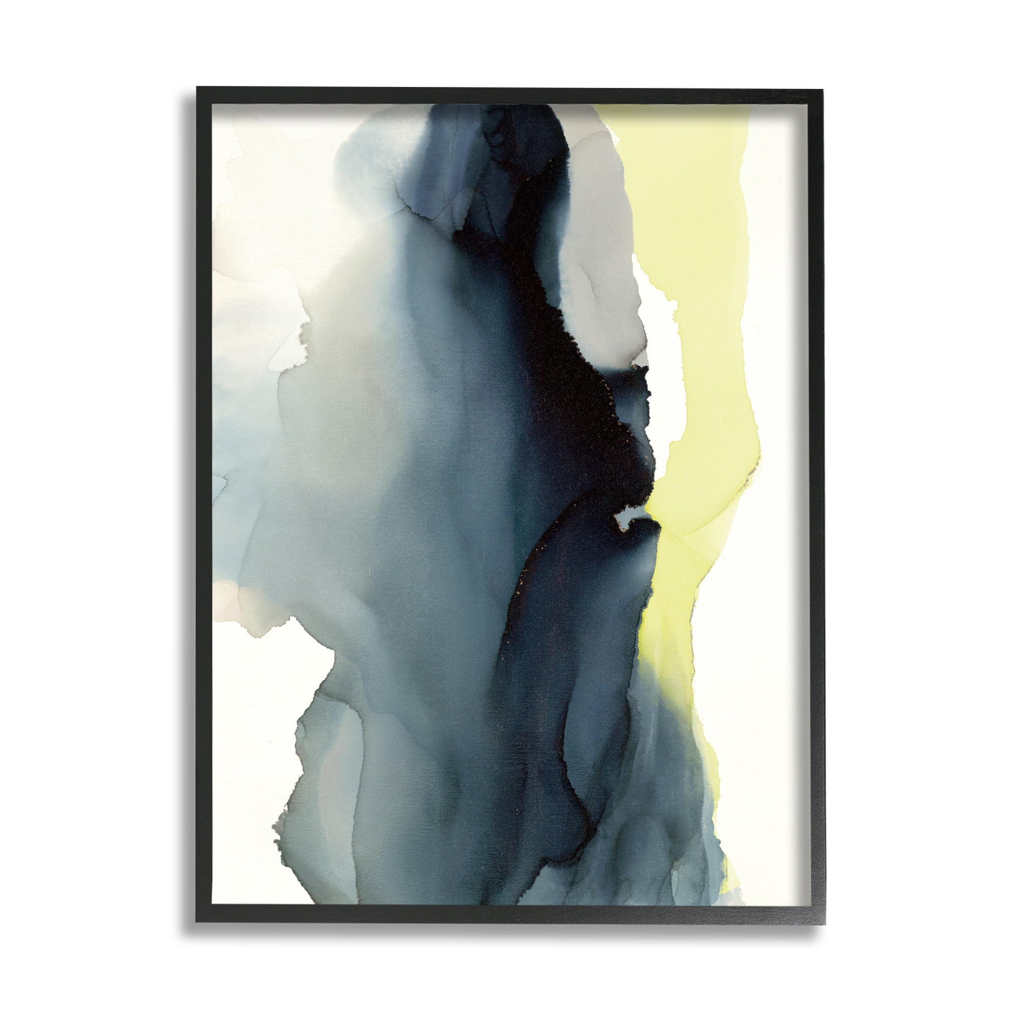 Stupell Industries Fluid Layered Abstraction Grey Blue Yellow Distortion Rustic Painting Black Framed Art Print Wall Art, 16 x 20, Design by Kippi Leonard