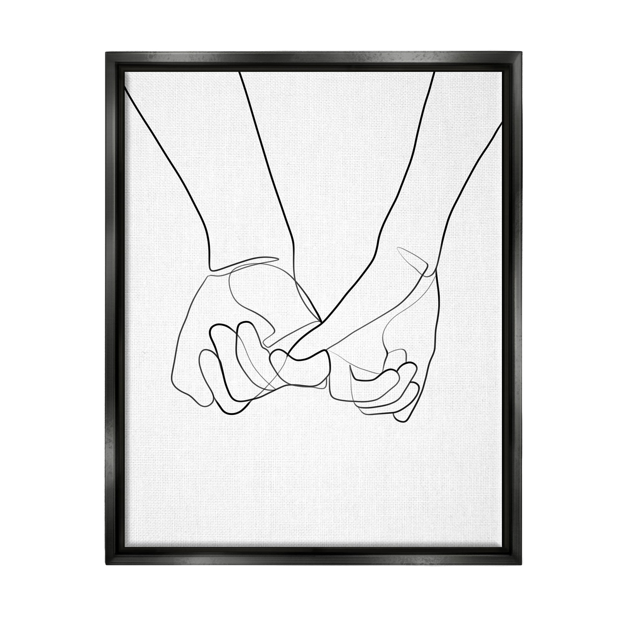 Stupell Industries Fluid Line Abstract Couple Holding Hands Black White Jet Black Framed Floating Canvas Wall Art, 16x20, by Ros Ruseva