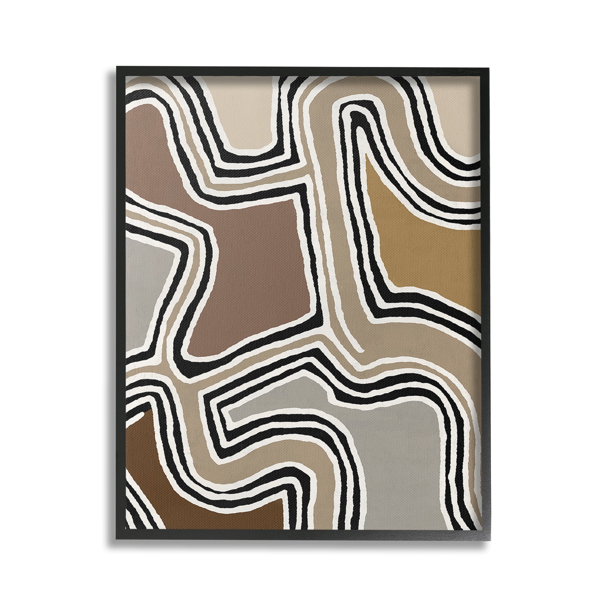 Stupell Industries Fluid Neutral Abstraction Abstract Painting Black Framed Art Print Wall Art, 16 x 20