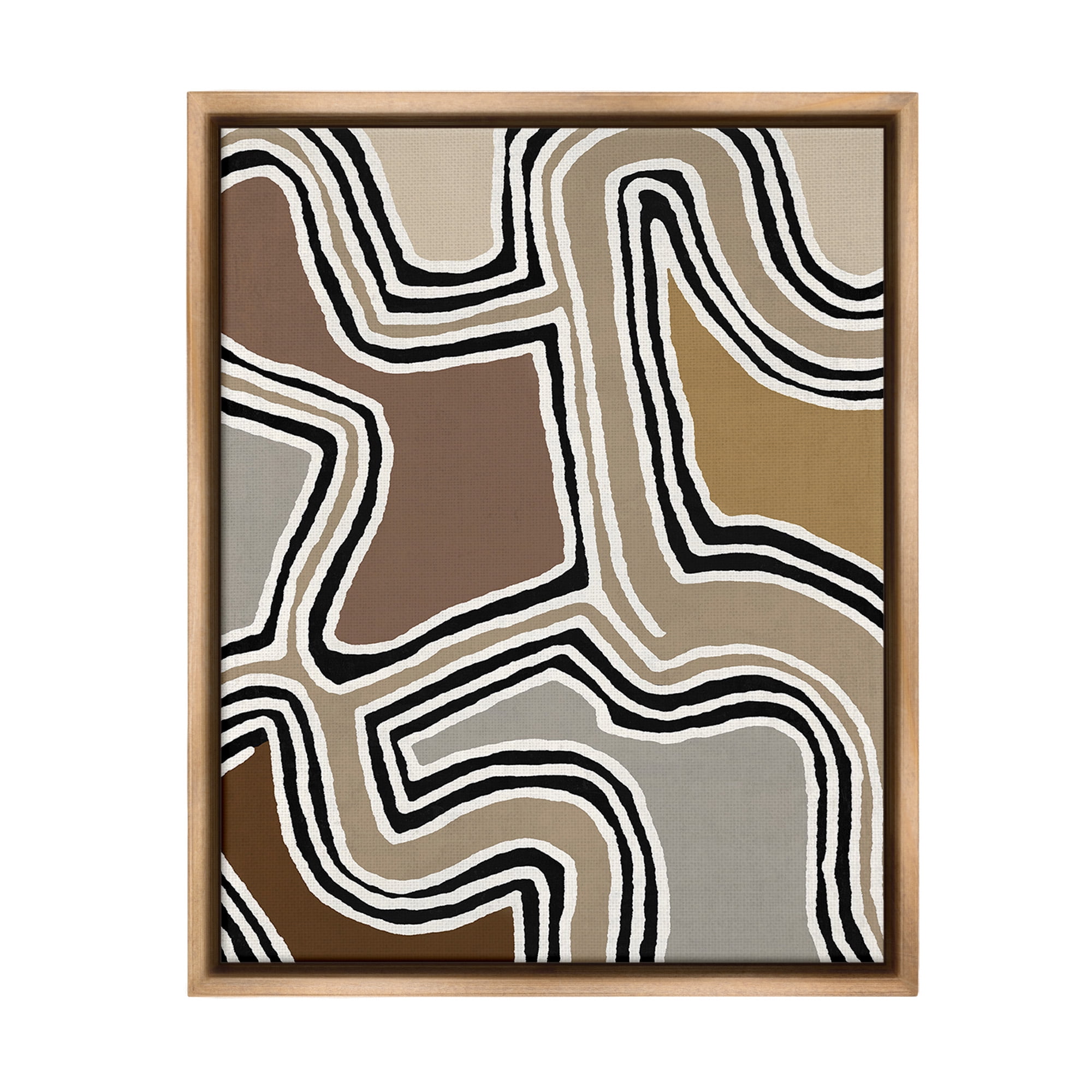 Stupell Industries Fluid Neutral Abstraction Abstract Painting Brown Floater Framed Canvas Art Print Wall Art, 17 x 21