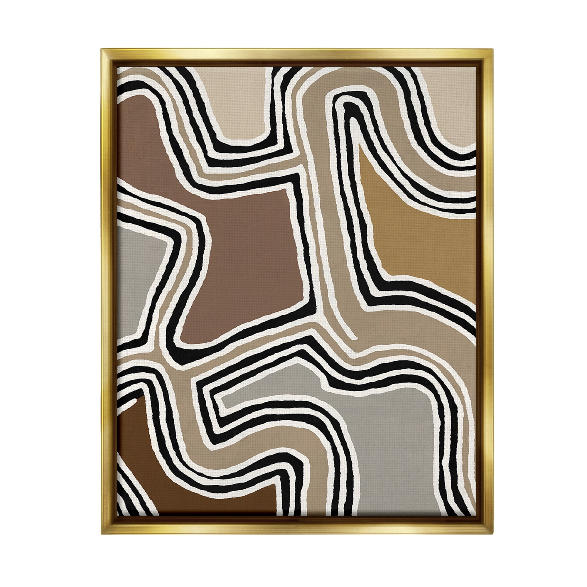 Stupell Industries Fluid Neutral Abstraction Abstract Painting Gold Floater Framed Canvas Art Print Wall Art, 25 x 31
