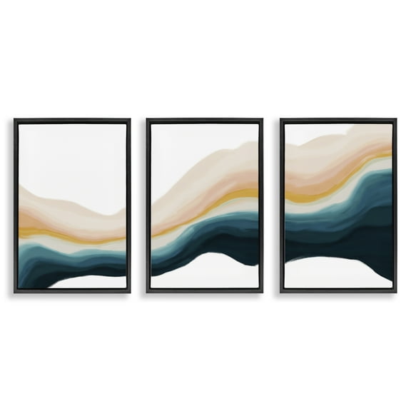 Stupell Industries Fluid Peach Swirl Abstract Painting Black Floater Framed Canvas Art Print Wall Art, 17 x 25, Set of 3