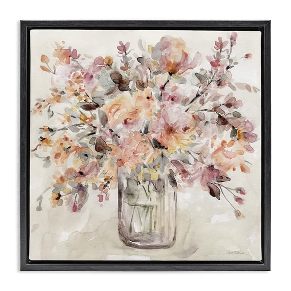 Stupell Industries Cottage Fluid Petals Watercolor Bouquet Black Floating Frame Canvas Art, 25 x 25, by Carol Robinson