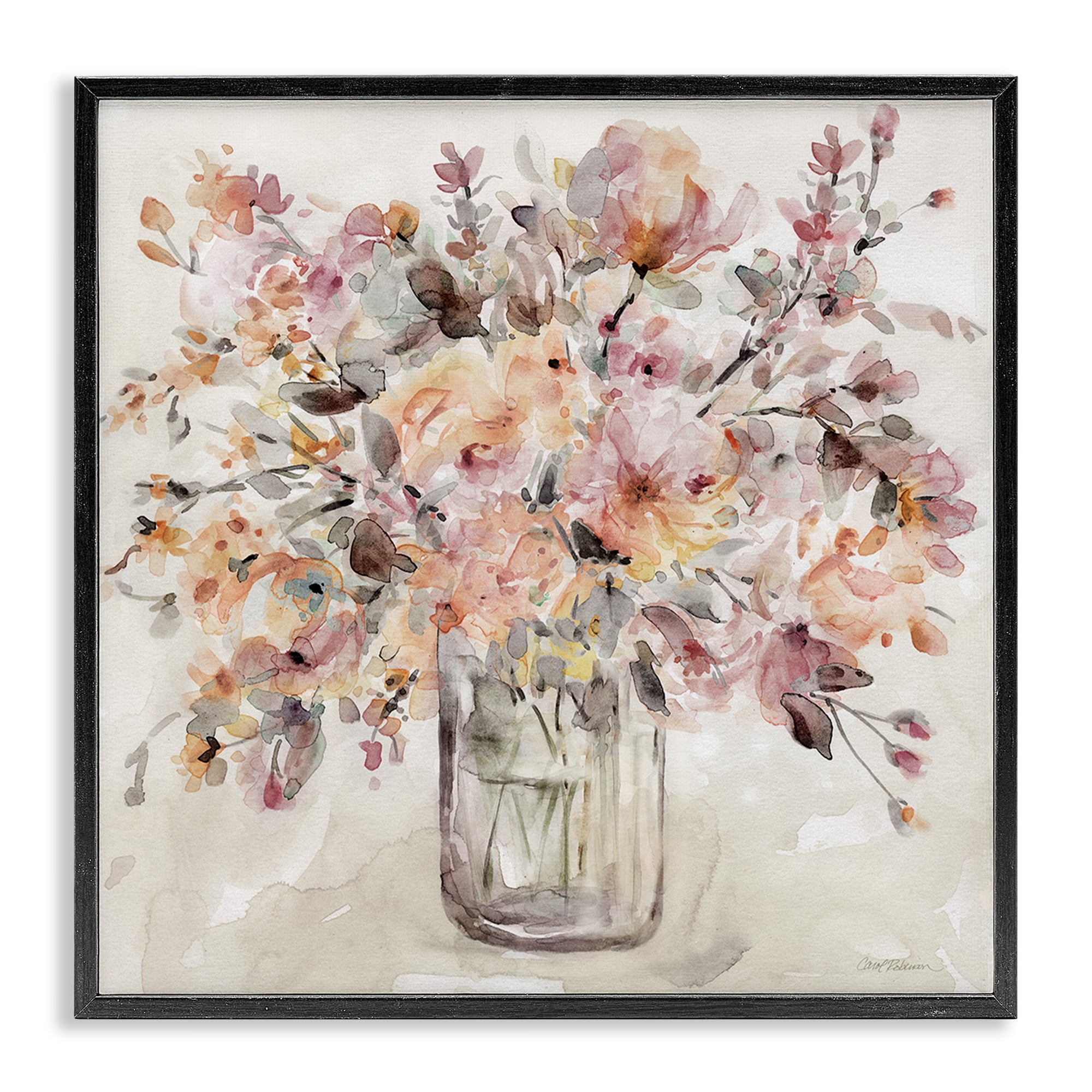 Stupell Industries Fluid Petals Watercolor Bouquet Black Framed Giclee Art, design by Carol Robinson