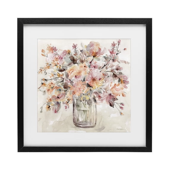 Stupell Industries Cottage Fluid Petals Watercolor Bouquet Black Framed Print Under Glass, 13 x 13, by Carol Robinson