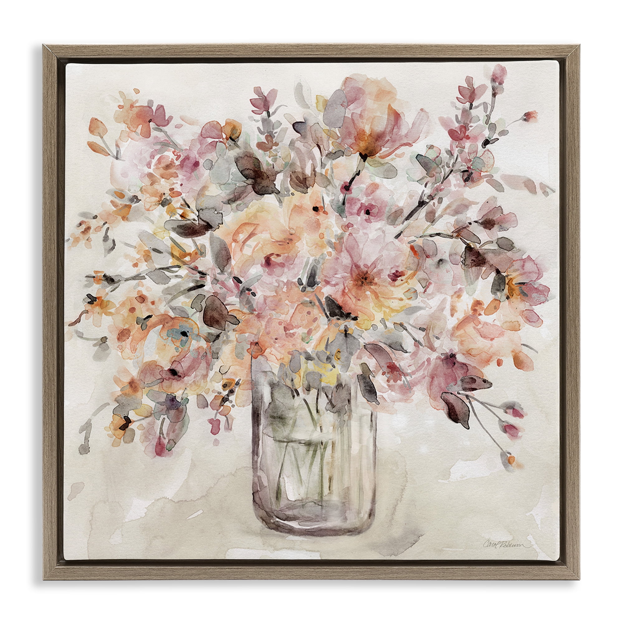 Stupell Industries Fluid Petals Watercolor Bouquet Brown Framed Floater Canvas Wall Art, design by Carol Robinson