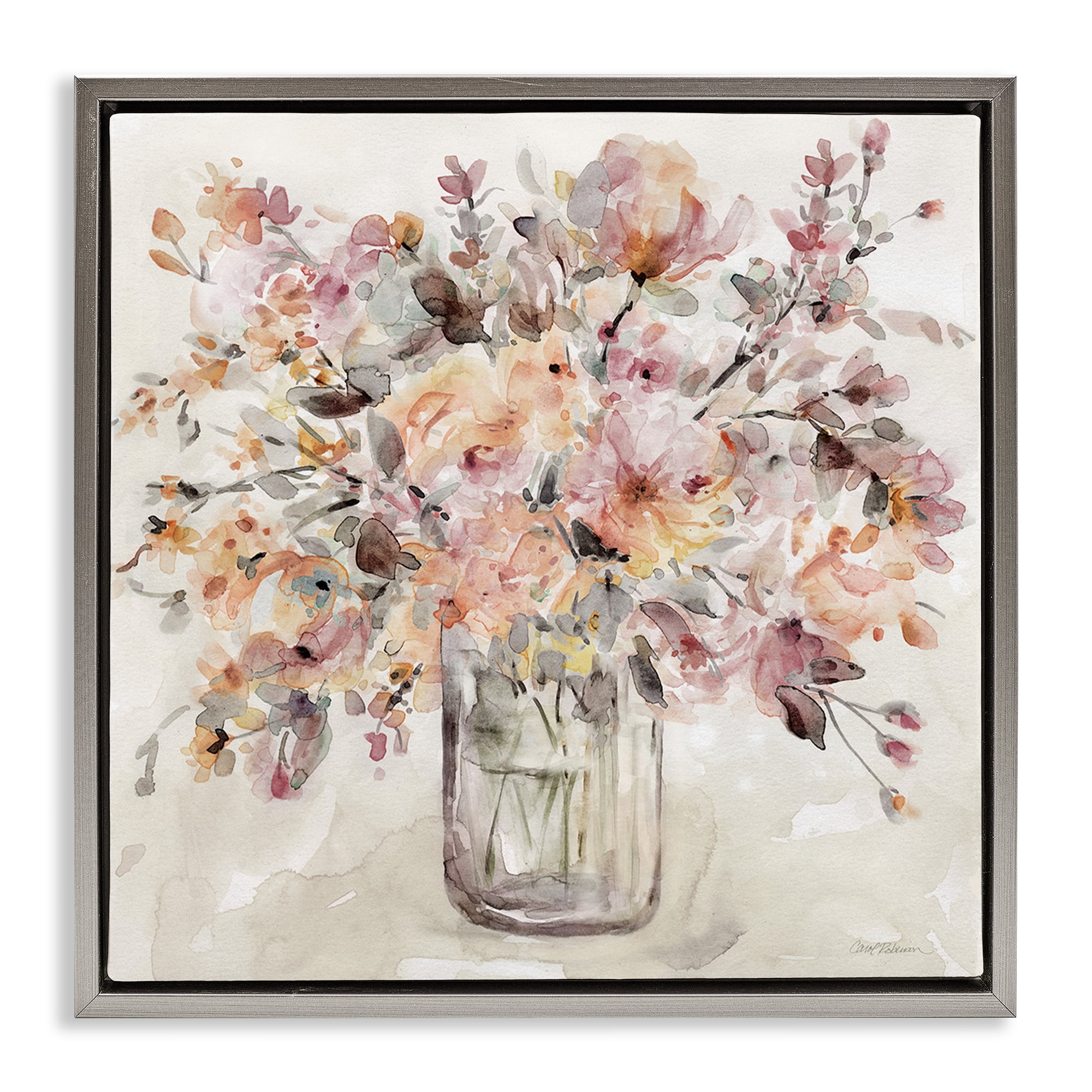 Stupell Industries Fluid Petals Watercolor Bouquet Gray Framed Floater Canvas Wall Art, design by Carol Robinson