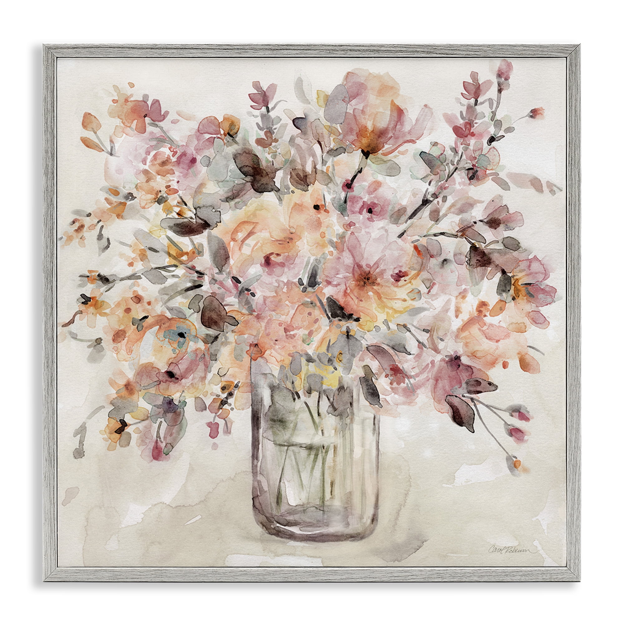 Stupell Industries Fluid Petals Watercolor Bouquet Gray Framed Giclee Art, design by Carol Robinson