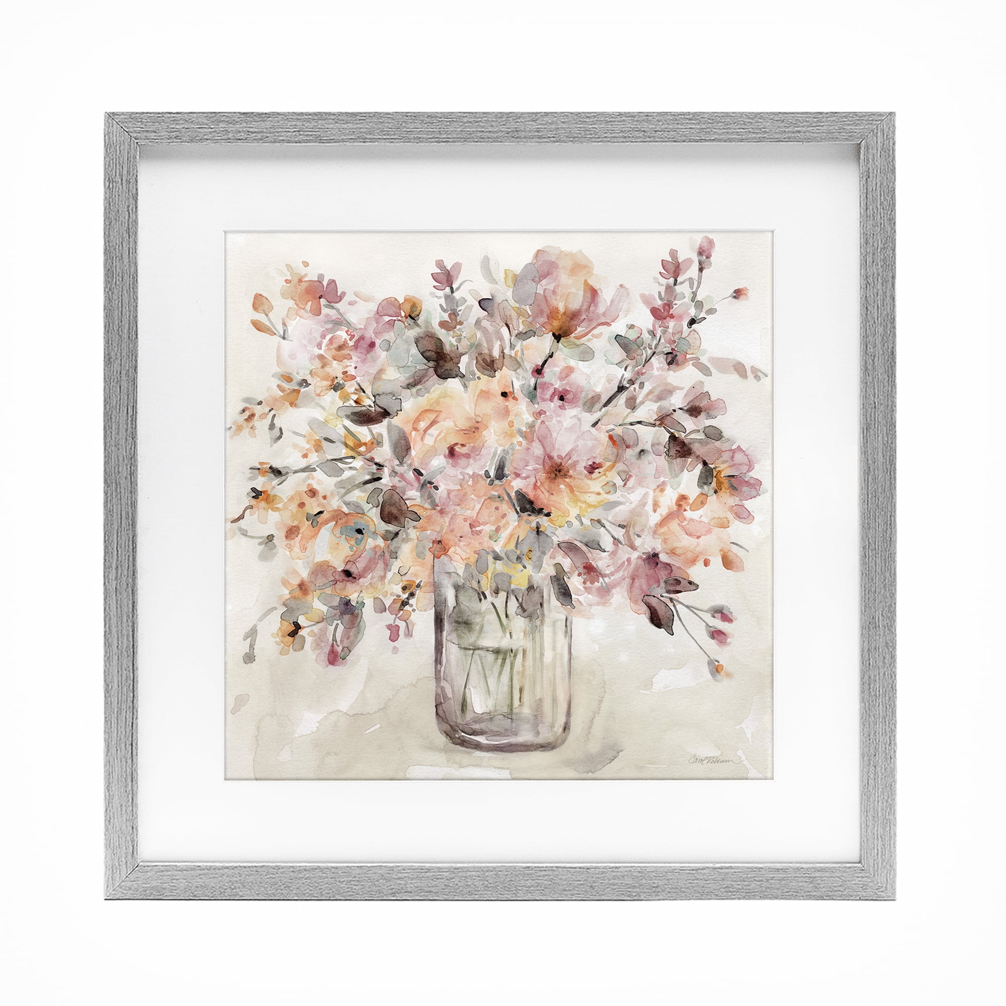 Stupell Industries Fluid Petals Watercolor Bouquet Gray Framed Print Under Glass, design by Carol Robinson