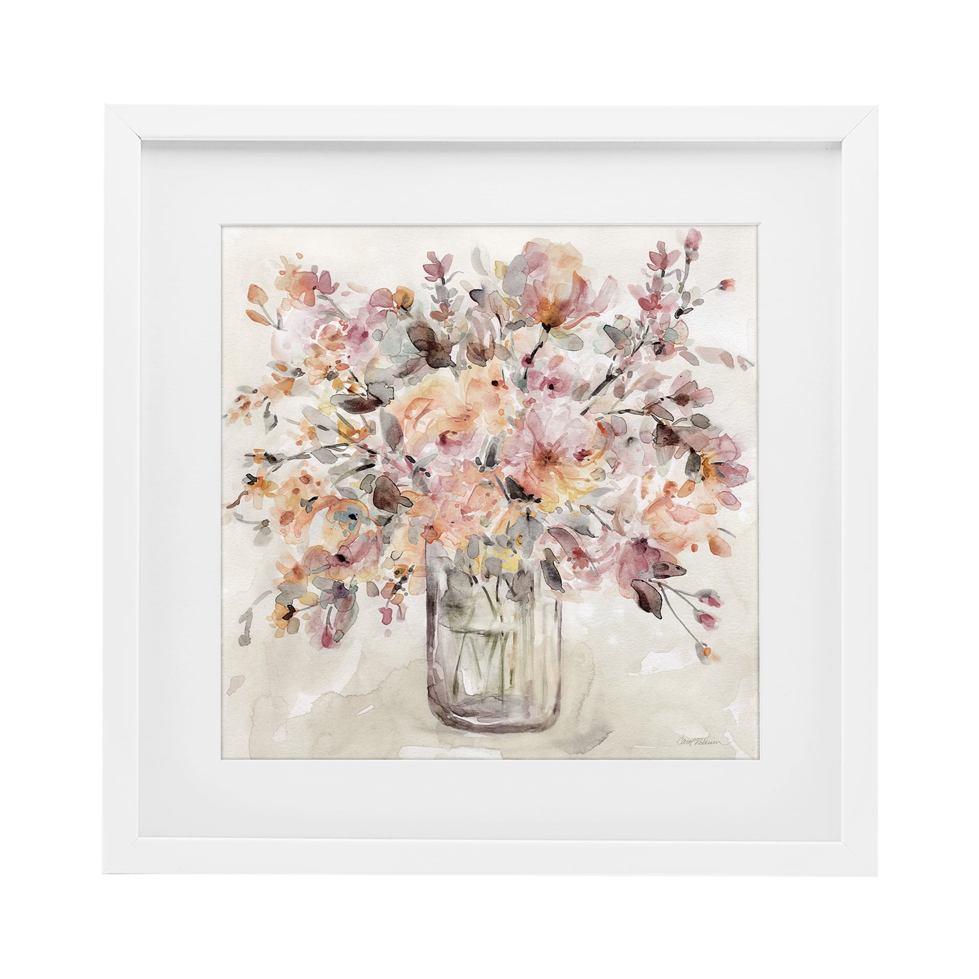 Stupell Industries Fluid Petals Watercolor Bouquet White Framed Print Under Glass, design by Carol Robinson