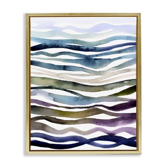 Stupell Industries Fluid Watercolor Waves Abstract Painting Gold Floater Framed Canvas Art Print Wall Art, 25 x 31