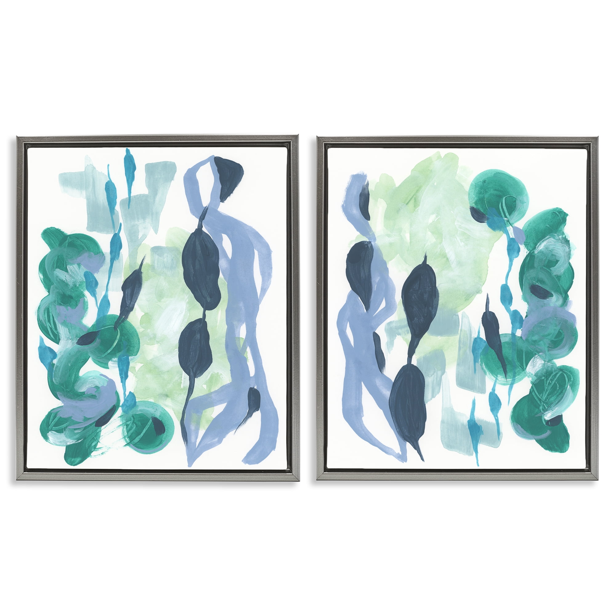 Stupell Industries Fluid Wavy Shapes Abstract Painting Gray Floater Framed Canvas Art Print Wall Art, 31 x 25, Set of 2