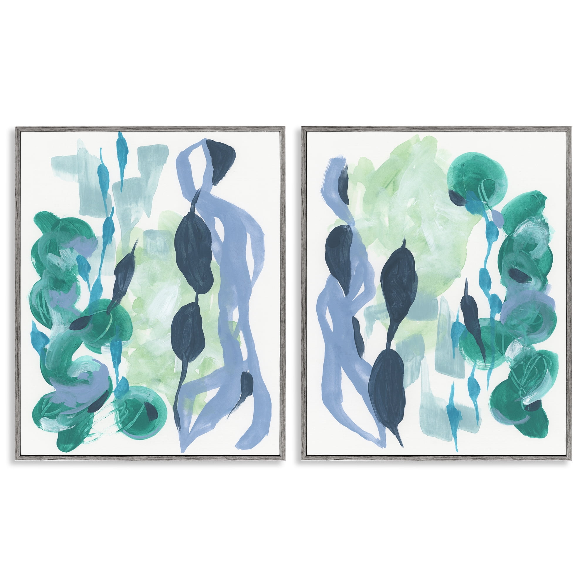 Stupell Industries Fluid Wavy Shapes Abstract Painting Gray Framed Art Print Wall Art, 16 x 20, Set of 2