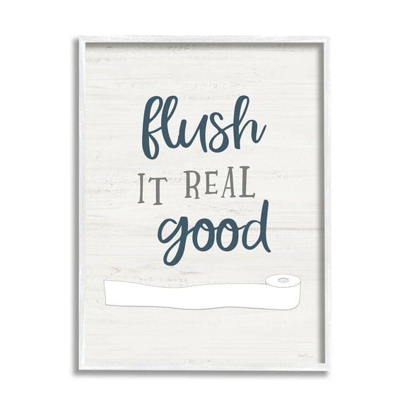 Stupell Industries Flush It Real Good Bathroom Toilet Paper Humor Typography Painting White Framed Art Print Wall Art, 24 x 30