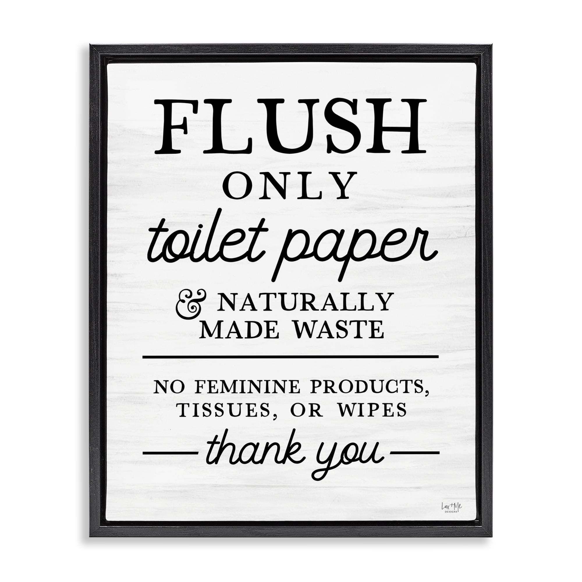 Stupell Industries Flush Only Toilet Paper Rules Black Framed Floater Canvas Wall Art, design by Lux + Me Designs