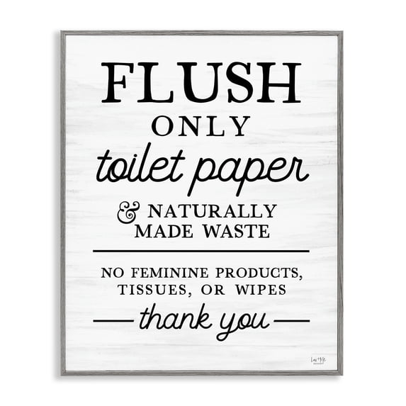 Stupell Industries Traditional Flush Only Toilet Paper Rules Gray Framed Giclee Art, 16 x 20, by Lux + Me Designs