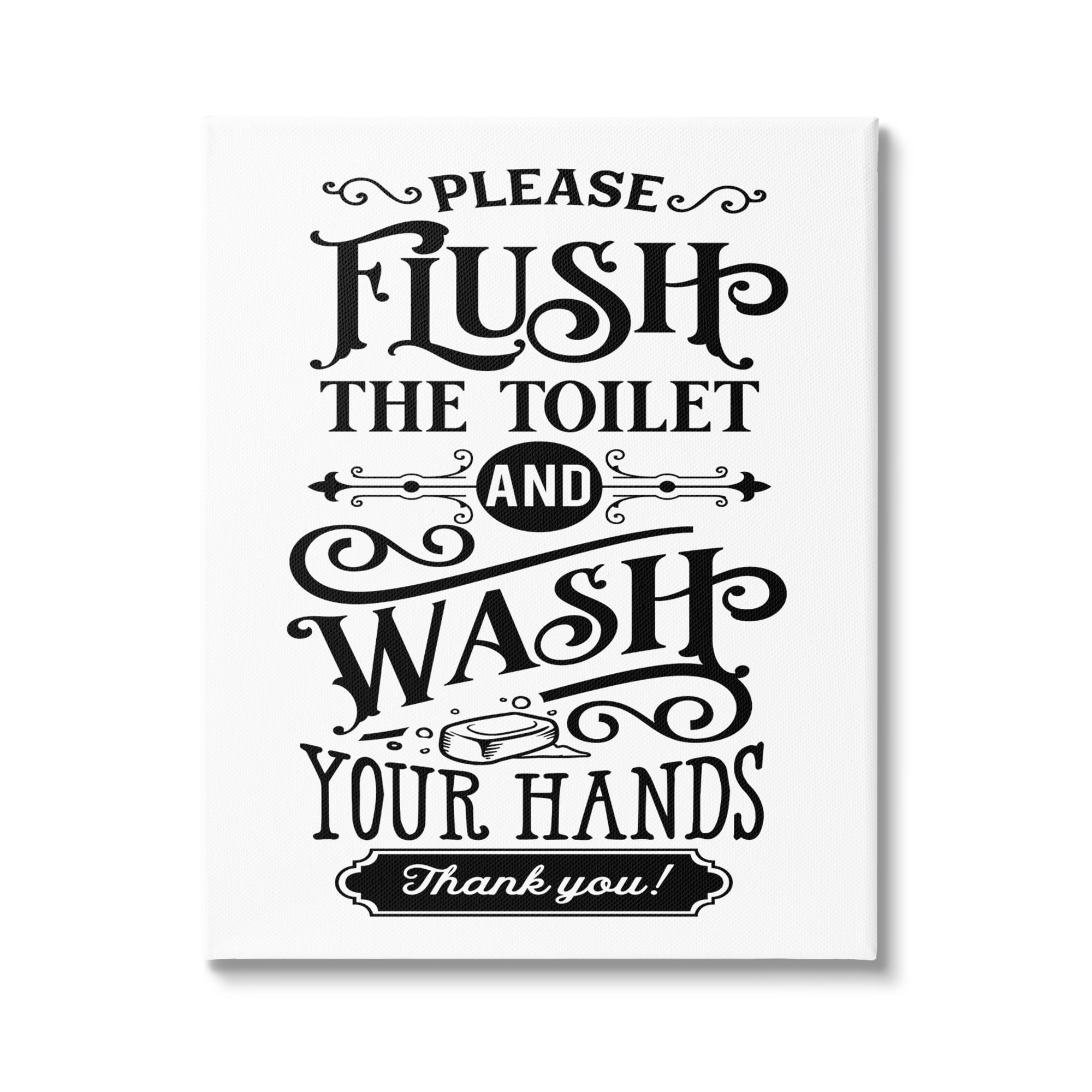 Stupell Industries Flush & Wash Hands Vintage Style Text Typography Graphic Art Gallery Wrapped Canvas Print Wall Art, Design by Lettered and Lined