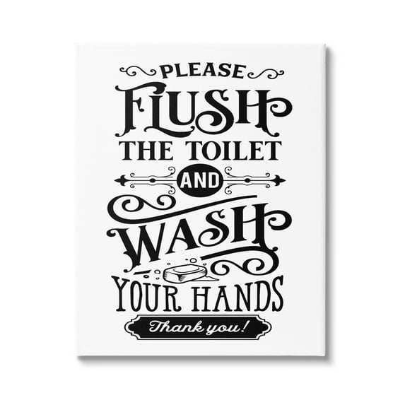 Stupell Industries Flush & Wash Hands Vintage Style Text Typography Graphic Art Gallery Wrapped Canvas Print Wall Art, Design by Lettered and Lined