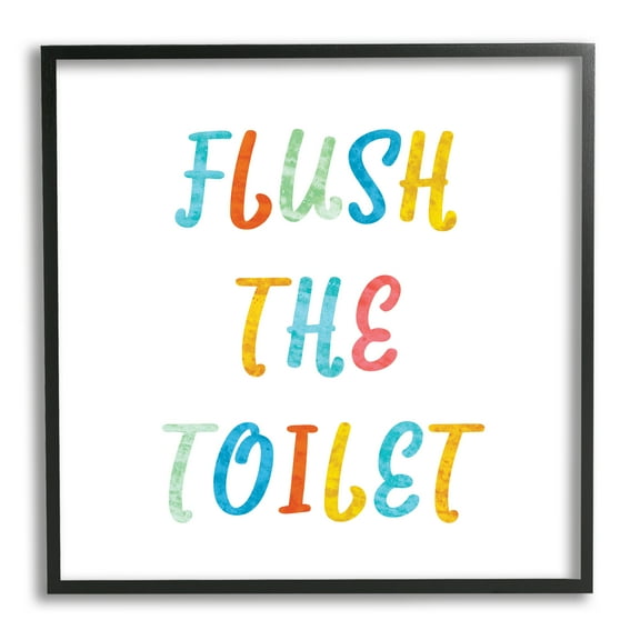 Stupell Industries Flush the Toilet Bathroom Rules Kids Typography Typography Painting Black Framed Art Print Wall Art, 12 x 12