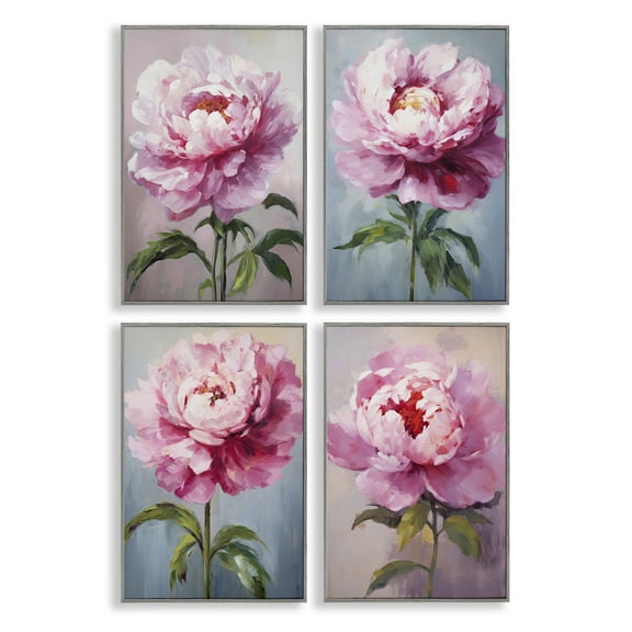 Stupell Industries Flushed Pink Florals Plants & Flowers Painting Gray Framed Art Print Wall Art, 16 x 24, Set of 4