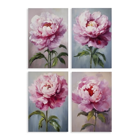 Stupell Industries Flushed Pink Florals Plants & Flowers Painting Wrapped Canvas Art Print Wall Art, 16 x 24, Set of 4