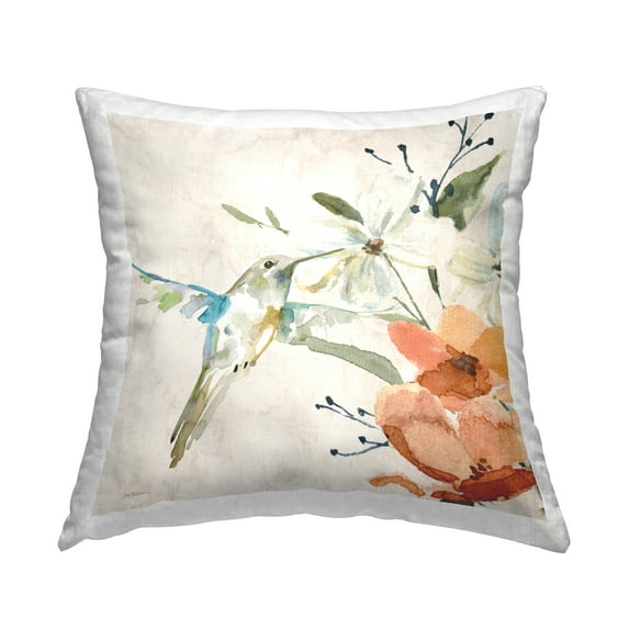 Stupell Industries Fluttering Bird & Flowers Decorative Printed Throw Pillow Design by Carol Robinson.