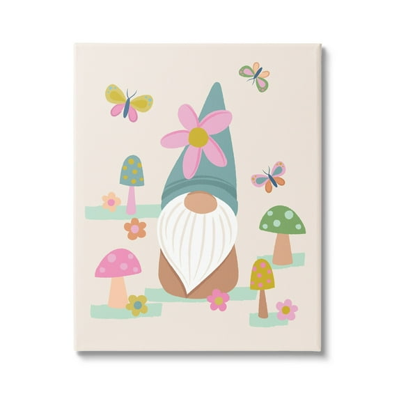 Stupell Industries Fluttering Butterflies Mushroom Garden Gnome Pink Flowers Canvas Wall Art, 30 x 40, Design by Lisa Perry Whitebutton