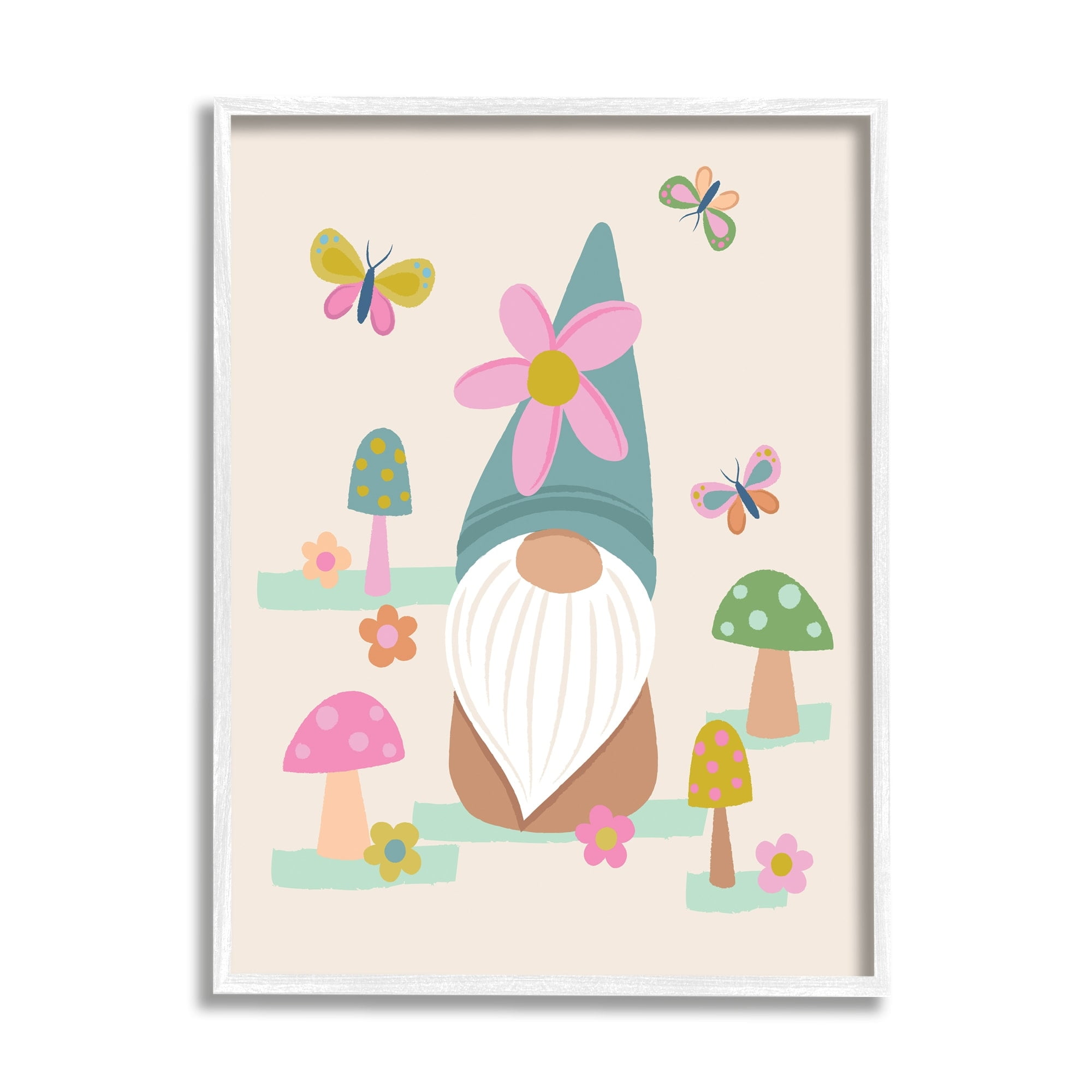 Stupell Industries Fluttering Butterflies Mushroom Garden Gnome Pink Flowers Framed Wall Art, 11 x 14, Design by Lisa Perry Whitebutton