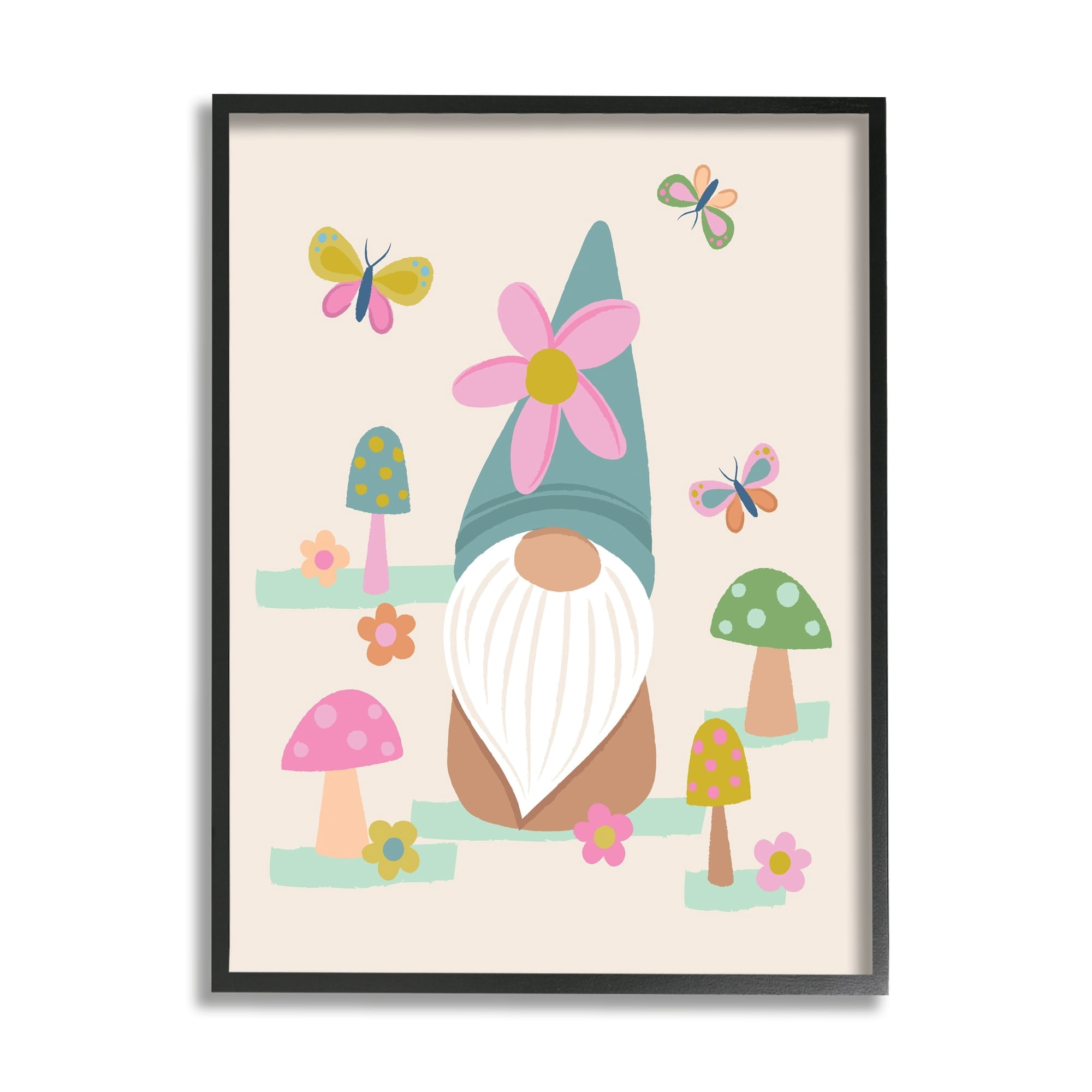 Stupell Industries Fluttering Butterflies Mushroom Garden Gnome Pink Flowers Framed Wall Art, 16 x 20, Design by Lisa Perry Whitebutton